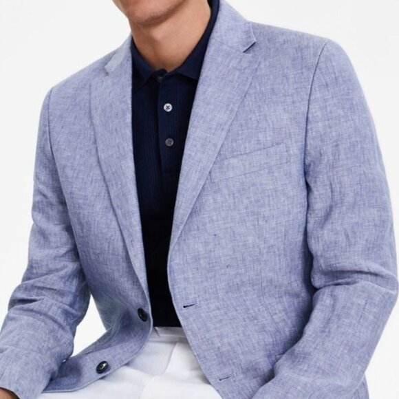 Tommy Hilfiger Mens Modern Fit Linen Jacket Coat Light Blue Size 36 SHORT NWT